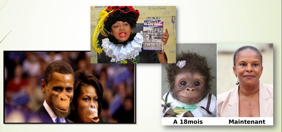 Gedokterde foto's waarin Shepherd als zwarte Piet werd uitgebeeld en de Obama’s en de voormalig Franse Minister van Justitie Christiane Taubira -die werd geboren in Frans Guyana- als apen. 
